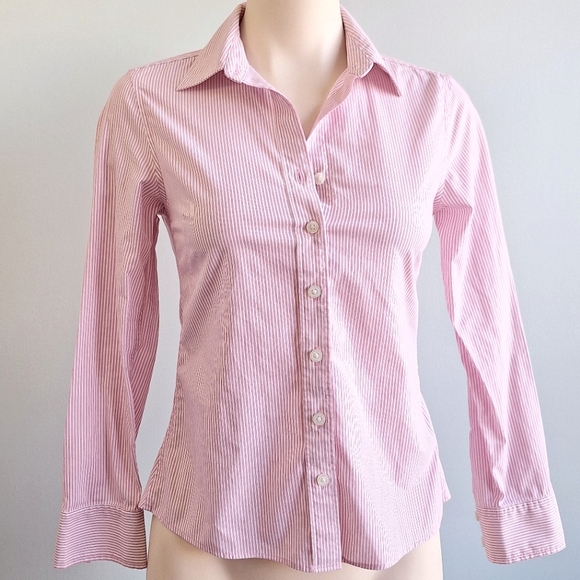 🅱️🅾️G🅾️ Banana Republic Non-iron fitted shirt in red stripes - Picture 1 of 10